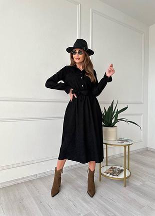 Сукня міді ☝️модель на функціональних кнопках, з поясом та кишенями, англійський комір.