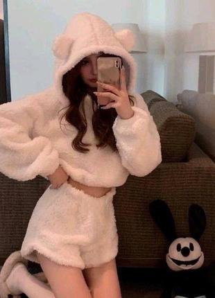 Женская пижама с ушками махровая
