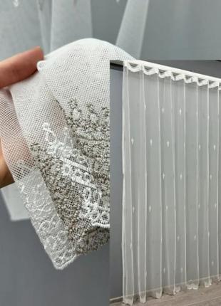Тюль грек сітка з вишивкою. колір молочний з какао