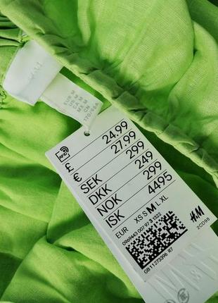 Длинное свободное оерсайз платье цвета лайма из смесового льна h&m6 фото