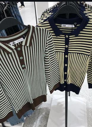 Трикотажные поло zara в полоску рубчик s