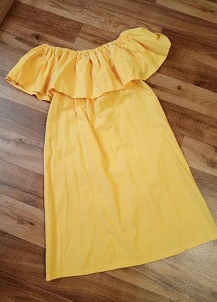 Яркое желтое женское платье трапеция3 фото