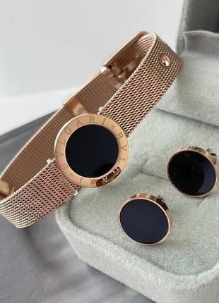 Набор медсталь, браслет bvlgari булгари черный круг и плесени гвоздики серьги черный круг