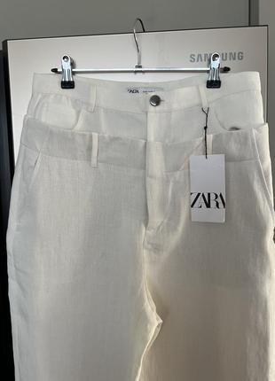 Новые льняные брюки zara размер м с двойным поясом5 фото