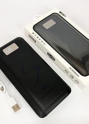 Мобільна зарядка портативна power bank 30000 mah ukc, зовнішній акумулятор, зарядка power bank. колір: чорний