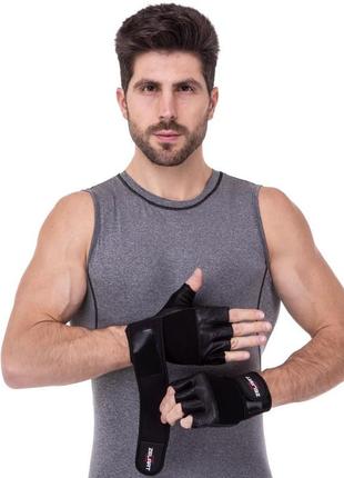 Рукавиці для фітнесу та важкої атлетики шкіряні zelart sb-161069 s-xxl чорний9 фото