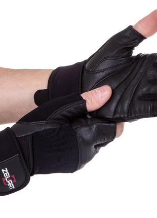 Перчатки для фитнеса и тяжелой атлетики кожаные zelart sb-161069 s-xxl черный4 фото