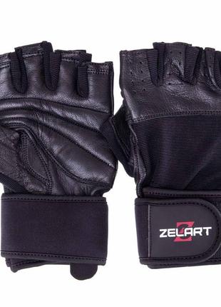 Перчатки для фитнеса и тяжелой атлетики кожаные zelart sb-161069 s-xxl черный6 фото