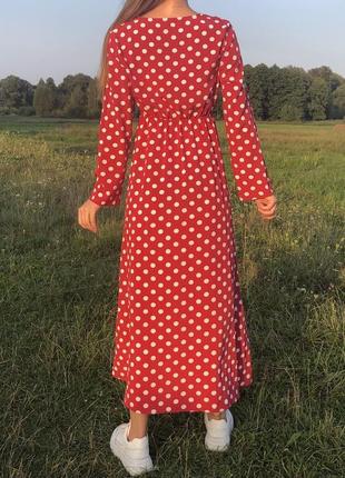 Платье сукня сарафан плаття в горох горошек красное червоне макси нарядное длинное5 фото