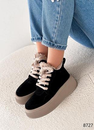 Черевики жіночі keren чорні натуральна замша зима