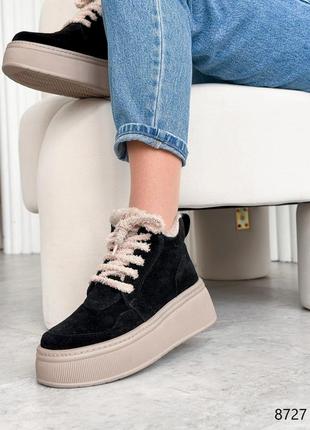 Черевики жіночі keren чорні натуральна замша зима