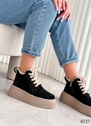 Черевики жіночі keren чорні натуральна замша зима