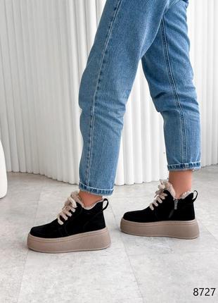 Черевики жіночі keren чорні натуральна замша зима