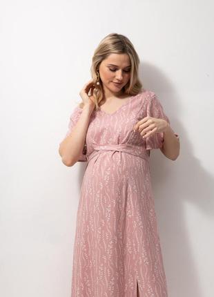 Платье для беременных, для кормящих мам летнее штапель пудра5 фото