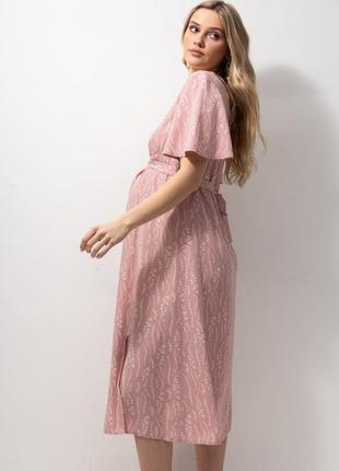 Платье для беременных, для кормящих мам летнее штапель пудра3 фото