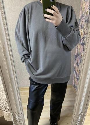 Удлинённый модный со стразами свитшот на флисе 58-60 р