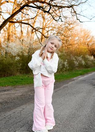 Нежный розовый костюм для девочки с штанишками-палаццо 8-9, 9-10 лет туреченица4 фото