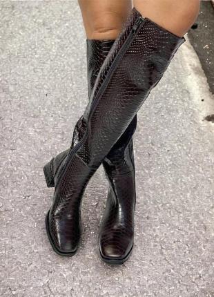 Чорні чоботи belucci натуральна шкіра пітон зима демі