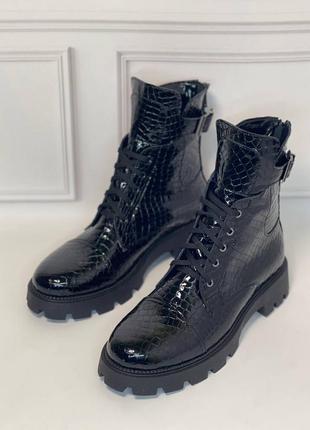 Жіночі лакові черевики чорні натуральна лакова шкіра замша осінь зима на замовлення 36-44р