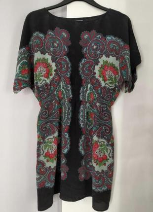 Короткое шелковое платье туника с цветочным принтом3 фото
