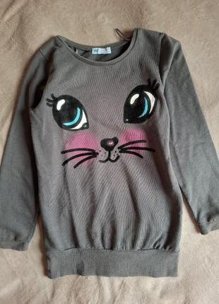 Удлиненный свитшот 134/140 кошка кошка котик н&amp;м