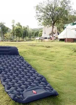 Туристический надувной матрас с подушками outdoor sleeping со встроенным насосом черным2 фото
