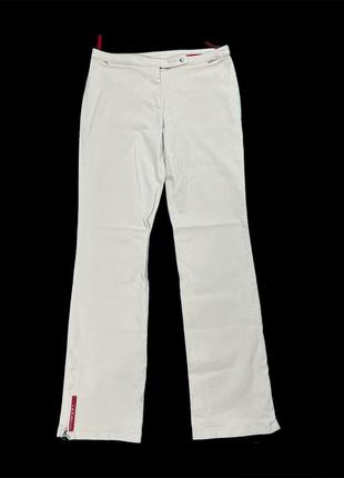 Prada straight beige cotton red tab pants винтажные бежевые брюки с красной лентой прада