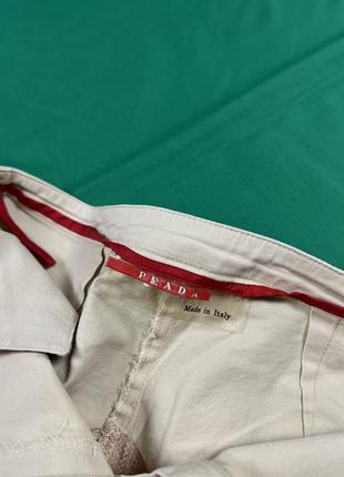 Prada straight beige cotton red tab pants вінтажні бежеві брюкі з червоною стрічкою прада9 фото