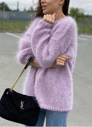 Женский вязаный свитер из мохера длинный версайз 💜