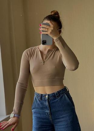 Топ на длинный рукав в рубчик