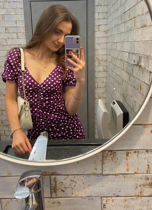 Фіолетова лляна сукня в горох zara xs - s міні льон
