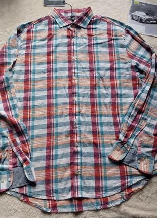 Чоловіча напівлляна сорочка tommy hilfiger xxl 52р., льон з бавовною, клітинка