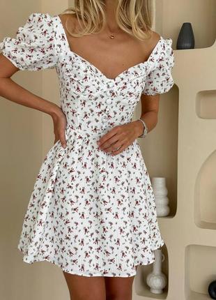 Біла муслінова міні сукня у квітковий принт 42 44 46 xs s m l2 фото