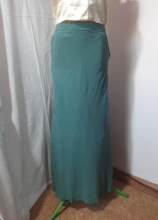 Длинная вискозная бирюзовая прямая юбка3 фото