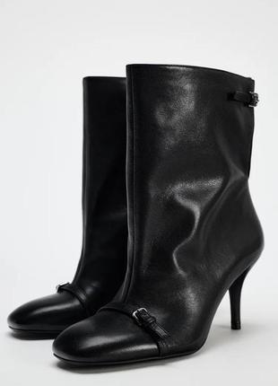 Широкие кожаные ботинки черные zara new