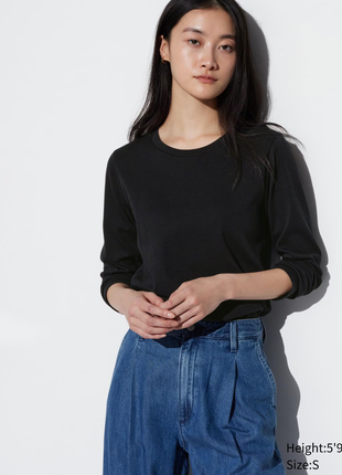 Нежная хлопковая футболка лонгслив uniqlo