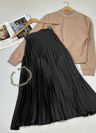 Безпечна оплата❤️ черная миди юбка плиссе zara s-m1 фото