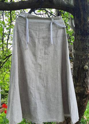 Легкая льняная юбка миди трапеция2 фото