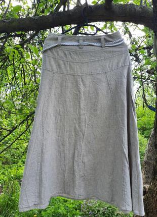 Легкая льняная юбка миди трапеция3 фото