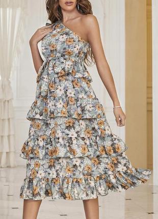 Сукня міді квіткова ярусна, 1500+ відгуків, єдиний екземпляр1 фото