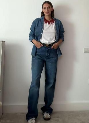 Джинсы широкие длинные синие straight wide leg высокая посадка 34 36 38 zara 6147/062