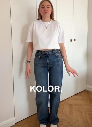 Джинсы широкие длинные синие straight wide leg высокая посадка 34 36 38 zara 6147/062