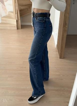 Джинсы широкие длинные синие straight wide leg высокая посадка 34 36 38 zara 6147/062