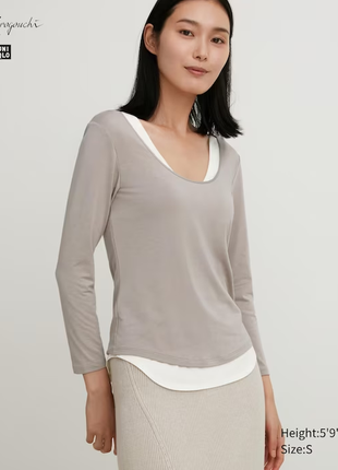 Лонгслив с длинными рукавами heattech с шелком uniqlo