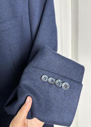 Синий шерстяной пиджак в елочку из мужского гардероба оверсайз5 фото