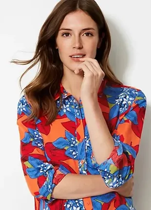 Новая!яркая свободная базовая льняная рубашка/ блуза лен в цветы marks & spencer2 фото