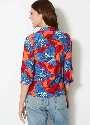 Новая!яркая свободная базовая льняная рубашка/ блуза лен в цветы marks &amp; spencer3 фото