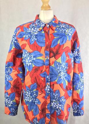 Новая!яркая свободная базовая льняная рубашка/ блуза лен в цветы marks & spencer6 фото