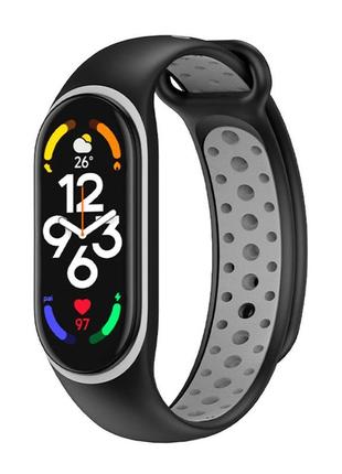 Ремешок для xiaomi mi band 5 / 6 / 7 n sport колір black/grey