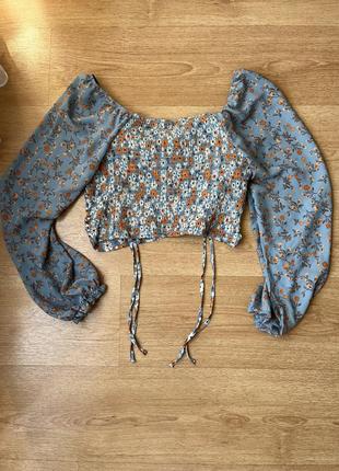 Кроп топ с длинным рукавом, блузка на завязках укороченная madden nyc6 фото